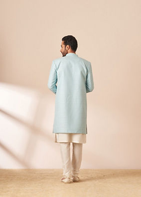 alt message - Manyavar Men Pastel Blue Jacket Style Indo Western image number 4